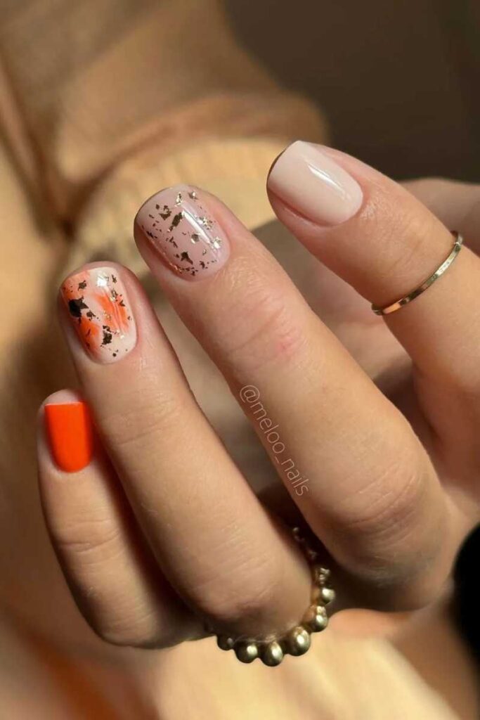 Classy Orange Nails with Beige
