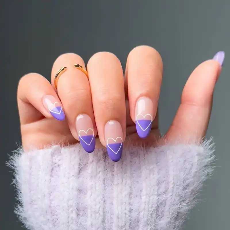 Purple Heart-Shaped French Tips