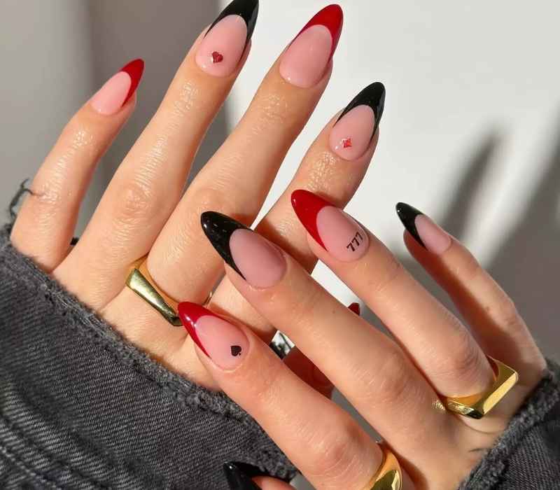 Red French Tip Accent Nails