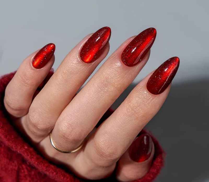 Cherry Red Almond Nails