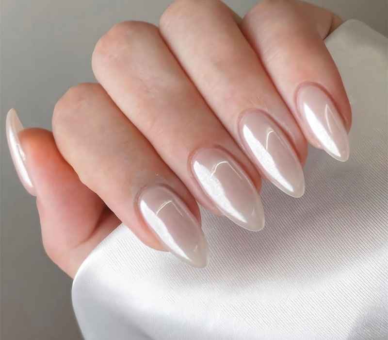 Chrome White Almond Nails