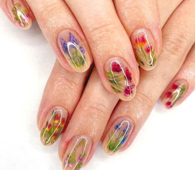 Cute + Simple Spring Bouquet Nail Art