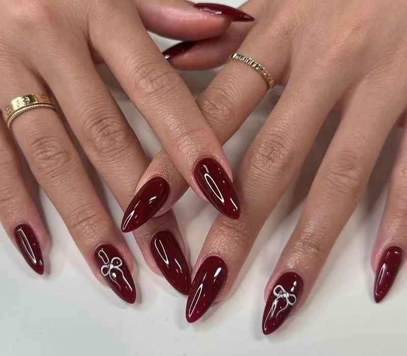 Burgundy Almond Nails