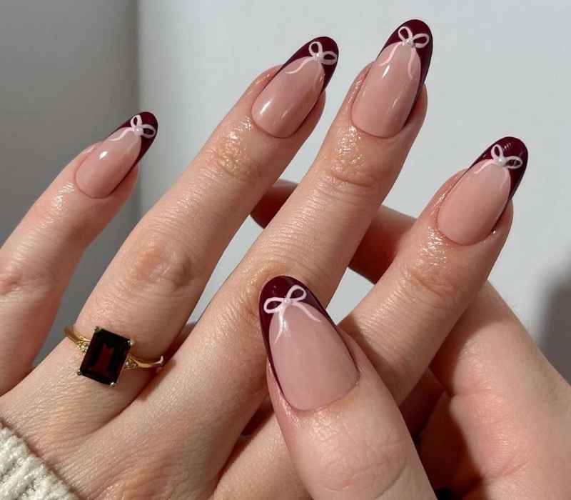 Burgundy French Tip Nails