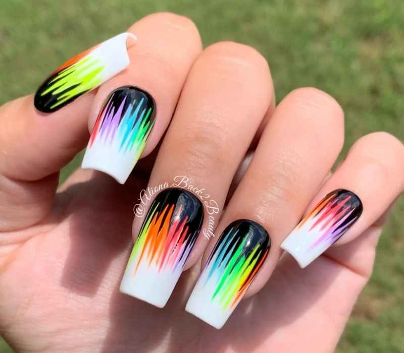 Multi-Color Nails with Ombré and Gold Line Design 