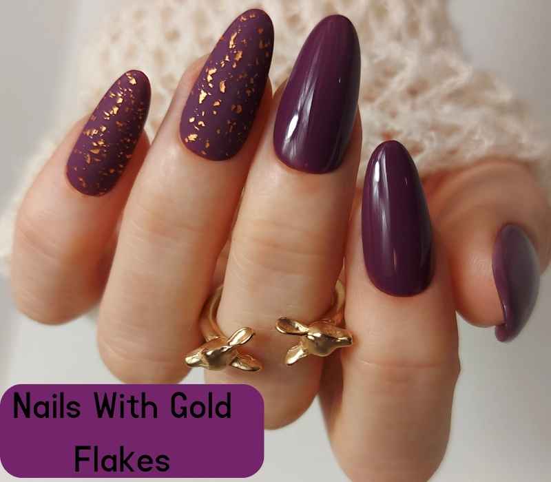 Maroon Nails with Gold Flakes