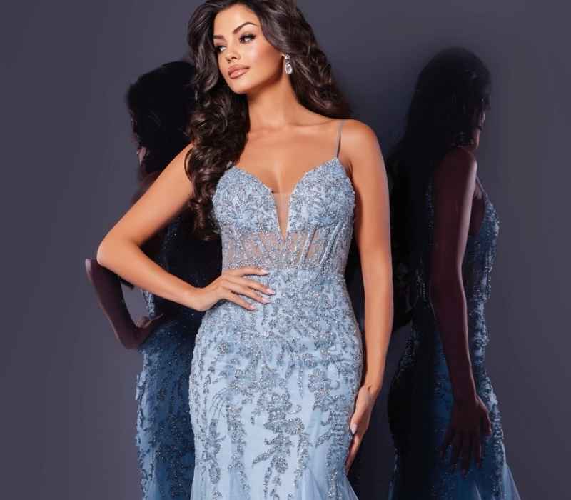 Luxe Velvet Mermaid Dress with Sequin Lace-Up Back