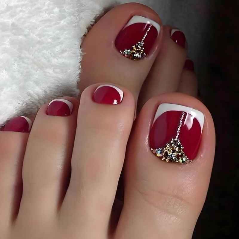 White and Red Mix Pedicure Ideas