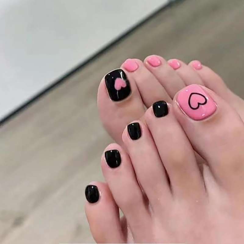 Pink and Black Pedicure