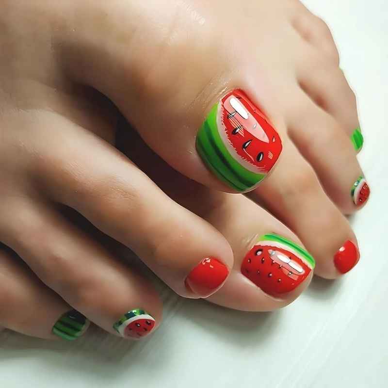 Watermelon Toe Nail Art for Summer