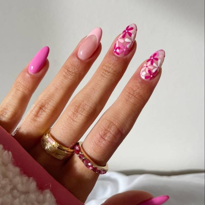 Barbie Floral Almond Nails