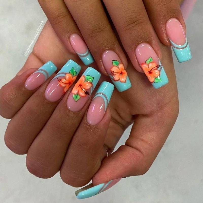 Exotic Flowers Hawaii Nail Ideas