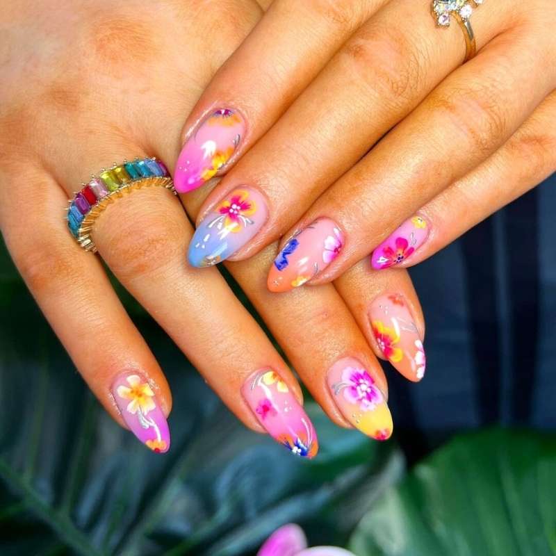 Vibrant Hawaiian Nail Art