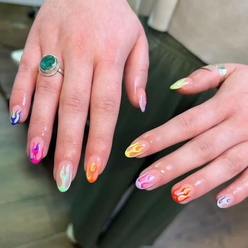 Vibrant Colors Fire 3D Nail Ideas
