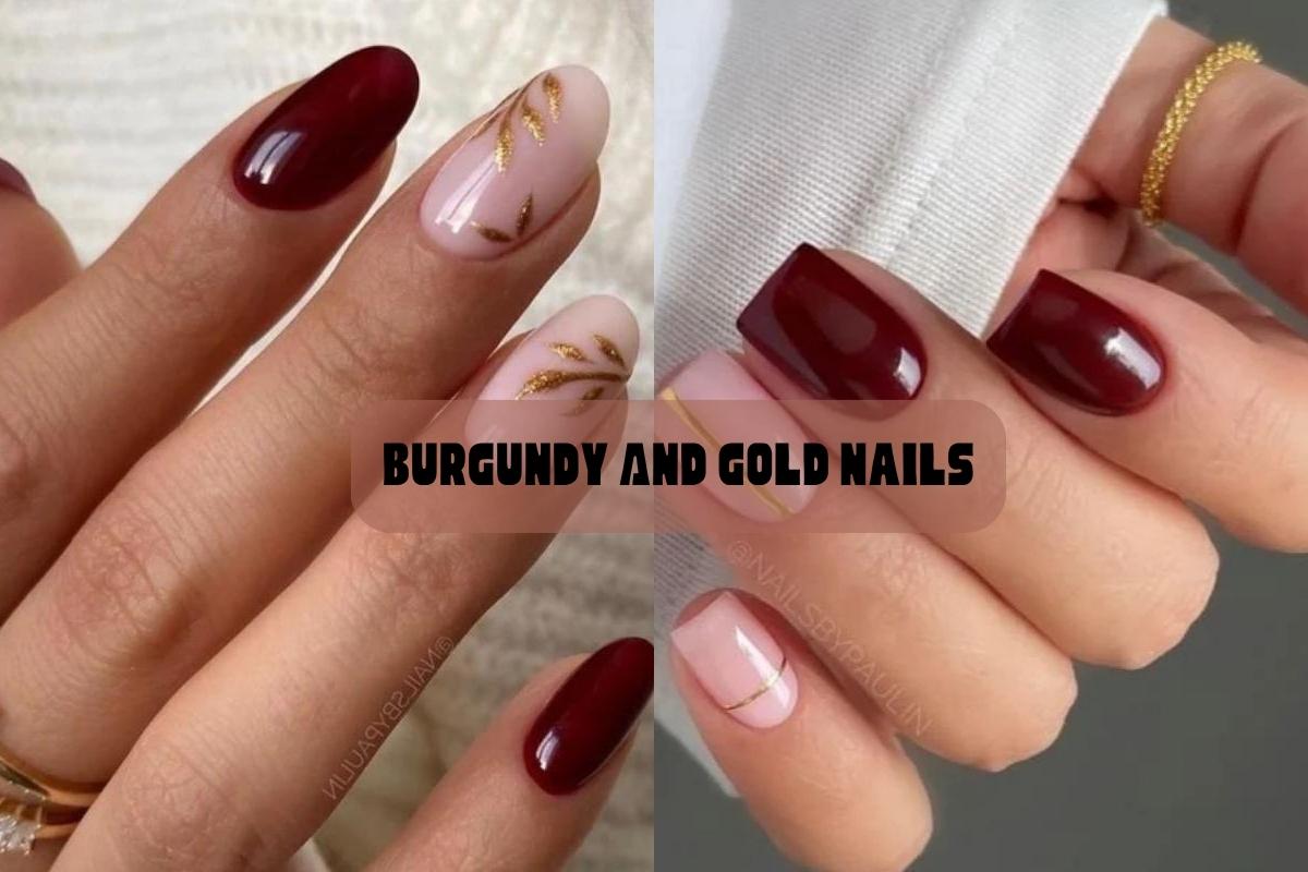 burgundy and gold nails